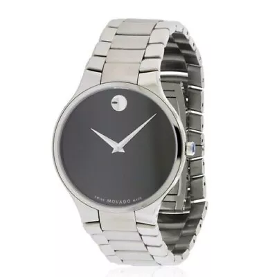 Movado Men's  Serio  Black Museum Dial Stainless Steel Quartz Watch - 0606382 • $400.72