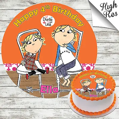 Charlie And Lola Round Edible Birthday Cake Topper Decoration Personalised • £4.49