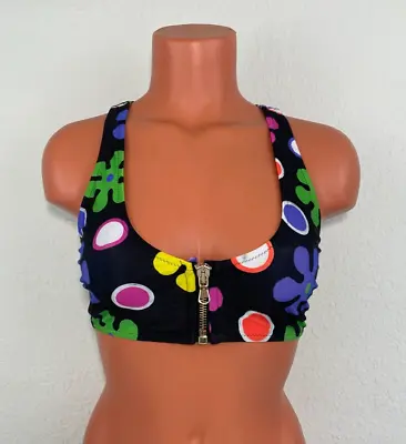 Moschino Womens Zip Up Bikini Top Floral Pattern Black Size 34/S • $69.99