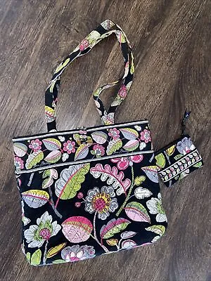 Vera Bradley Moon Blooms Tote Shoulder Purse Bag And Coin Wallet  Retired Print • $29.95