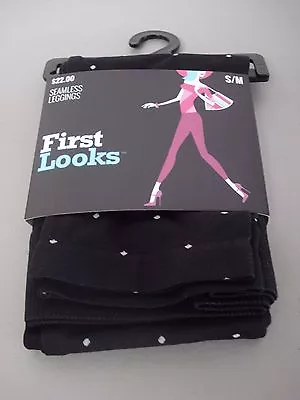 NWT Women's Hue Seamless Jacquard Dot Leggings Size S/M Black / White Dots #724J • $10.99