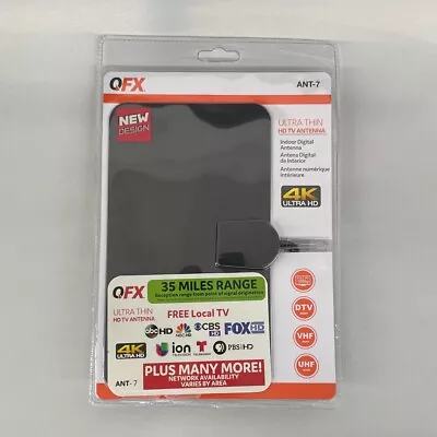 QFX ANT-7 35 Mile HD DTV UHF VHF FM Flat Indoor Antenna For Local Channels • $5.99