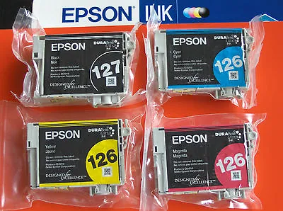 No Box 4 Of Set GENUINE Epson 127 Black & 126 Color Ink Work Force 630 633 635  • $49.89