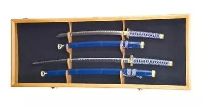 Sword Display Case 4 Slot Oak & Black NCO USMC Saber Blade Katana Wood Cabinet • $262.47