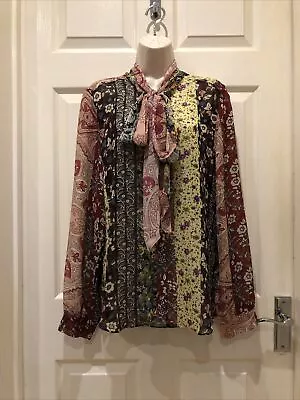 'zara' Multicoloured Chiffon Long Sleeved Blouse Size Xl Bnwt • $12.63