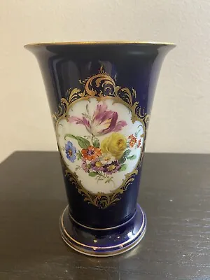 Meissen Porcelain Colbalt And Gold Floral Pattern Vase  • $145