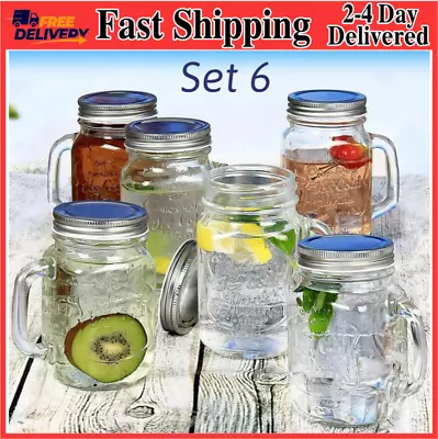 Estilo Mason Jar Mugs With Handle Old Fashioned Drinking Glass Set 6 16 Oz NEW • $23.87