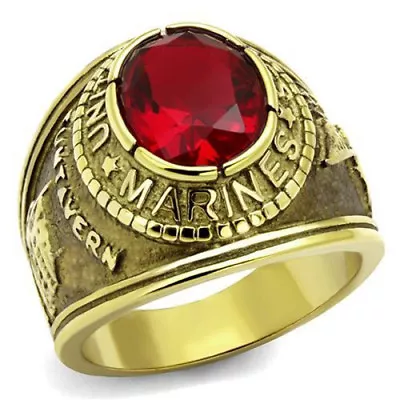 Men's 14k Gold IP Siam United States US Marines Military Ring  • $15