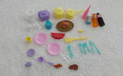 Dollhouse Miniature Kitchen Accesories & Food Lot + 30 Forks Drinks Glasses  • $14.99