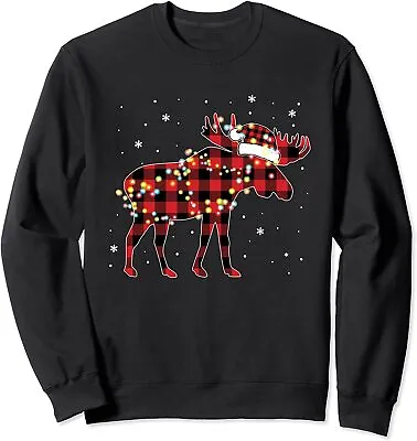 Moose Christmas Red Plaid Buffalo Pajama Matching Unisex Crewneck Sweatshirt • $26.99