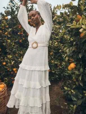 $80 • Buy FOREVER NEW SIZE 10 Ivory Hudson Embroidered Ruffle Midi Dress BNWT $239 !
