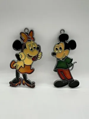 Vintage Makit & Bakit Stained Glass Suncatcher Ornament Mickey & Minnie Mouse • $14.99