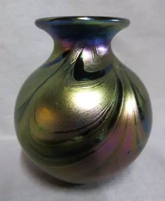Hand Blown Art Glass Iridescent Cobalt Blue & Gold Vase: Aussie Sean O'Donoghue • $115