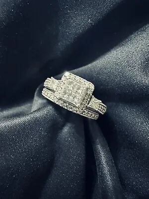 $700 • Buy 10k White Gold Diamond Engagement Wedding Ring Set-Zales