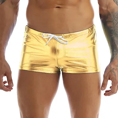 Mens Shiny Metallic Hot Pants Shorts Trunks Swimsuits Dancewear Party Clubwear • £8.39