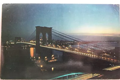 New York NY NYC Brooklyn Bridge Night Postcard Old Vintage Card View Standard PC • $0.50