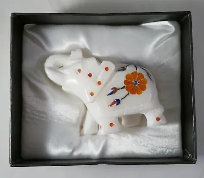 Pier 1 Imports Good Luck Elephant Figurine Taaj Hand Carved White Marble India • $10.99