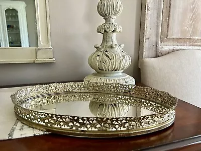 Vintage Vanity Tray C. 1950’s - Gold Filigree Hollywood Regency Large Oval • $29.99