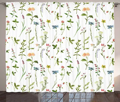 Floral Curtains Herb Flowers Watercolors Window Drapes 2 Panel Set 108x108 Inch • $79.99