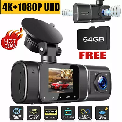 $108.99 • Buy TOGUARD Dual Lens Dash Cam IR Night Vision 4K +1080P Car Driving Recorder Camera