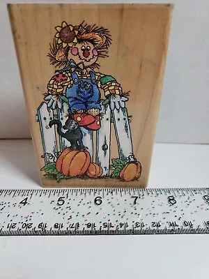 Sammy Scarecrow Wood Mounted Rubber Stamp Black Cat Pumpkin  Stampendous 3x5 • $5.99