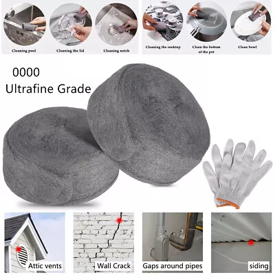 10M Steel Wire Wool Grade 0000 ULTRAFINE Oil Dust Free Mice Fill Fabric + Gloves • £12.88