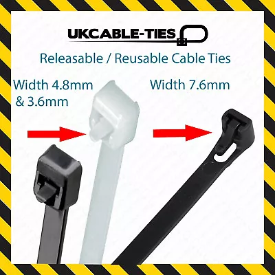 £33.49 • Buy Releasable Cable Ties Reusable Black Natural Nylon Plastic Zip Tie Wraps