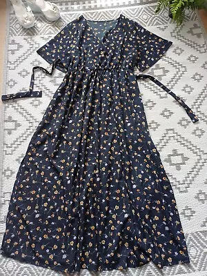 Pretty Floral Wrap Style Floaty Split Maxi Dress 👗0XL 1XL Curve 16 18 20 ? • $14.92
