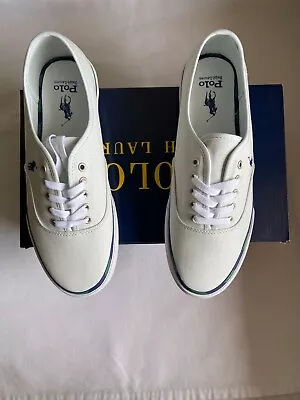 Polo Ralph Lauren Men's Keaton Leather-Trim Canvas Sneakers Light Blue Size 7D. • $39.99