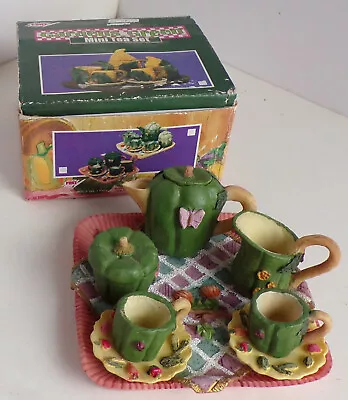 Vtg Mini Tea Set Pepper Shape W/ Butterfly Bug Fairy Garden Resin 10 Pc • $11.99