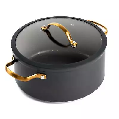 Non-Stick 5 QT Signature Stock Pot With Glass Lid Black & Gold • $28.47