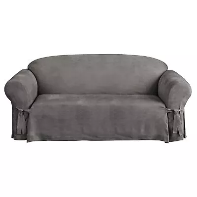 Soft Suede One Piece Slipcover With Ties And Cinched Elastic Seat Sofa Cover... • $64.49