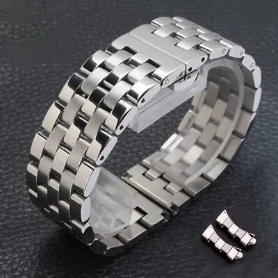 16mm-26mm Straight+Curved End Metal Bracelet Stainless Steel Watch Band Strap • $16.96