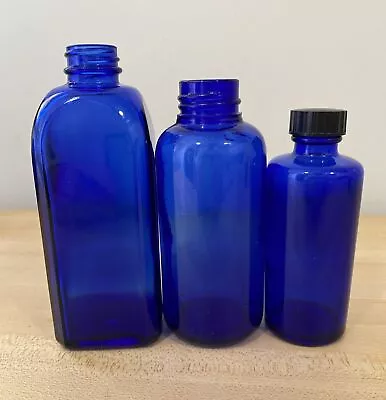Lot Of 3 Vintage  Cobalt Blue Glass Medicine Bottles  Cobalt Blue Glass Bottles • $20
