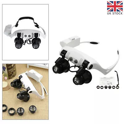 Magnifying Glasses Headset LED Light Head Headband Magnifier With 8 Lens New • £12.99