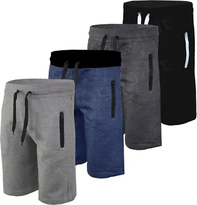 £9.99 • Buy Mens Plain Gym Fleece Jogger Shorts / 3/4 Elasticated Waist Running Zip Pockets 