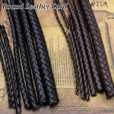 5m/16ft 3/4/5/6/8/10/12mm Faux Leather Cord Round Rope Material For Bracelet DIY • £6.28