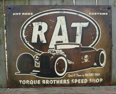 $9.99 • Buy RAT Hot Rod Custom Tin Sign Ford Chevy Muscle Car V8 Garage Man Cave Skull