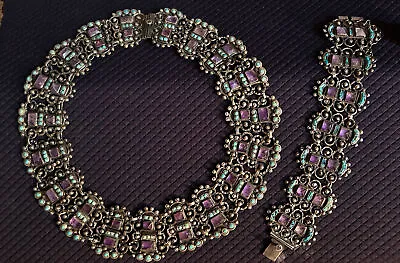 Vintag Rare Collar MATL Taxco Mexico Silver Amethyst Turquoise Necklace Bracelet • $3800