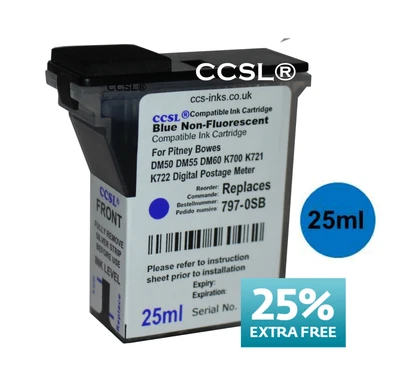 £23.50 • Buy 25ml - 4 Pack Pitney Bowes Blue Compatible Ink Cartridge DM50 DM55 K700 K721  