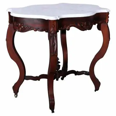 Antique Rococo Carved Walnut & Marble Turtle Top Parlor Table Circa 1880 • $1320