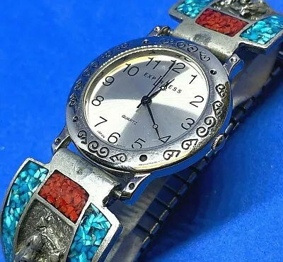 VTG LA Express Mens Silver Horse Statues Band Analog Quartz Watch Hours~New Batt • $69.99