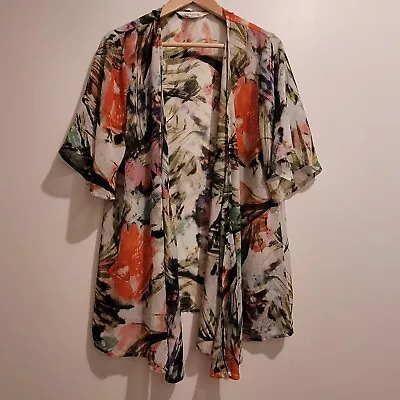 VIRTUELLE Ladies Sheer Short Sleeve Kimono Open Shirt Size 16 Plus Size Floral • $21.50