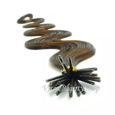 100 I Stick Tip Body Wave Wavy Micro Rings Remy Human Hair Extension Light Brown • £139.79