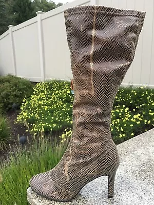 Victoria Secret Colin Stuart Metallic Python Stretch Nylon Boots Size 8.5 NEW • $59.99