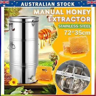 Honey Extractor 2-Frame Stainless Manual Crank Honey Bee Spinner Beekeeping Set • $126.35