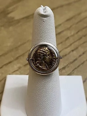 925 Sterling Silver Vintage Signed Dyadema Two Tone Coin Band Ring Size 7.5 • $44