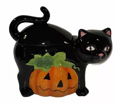 David’s Cookies Halloween Black Cat & Jack-o-lantern Pumpkin Cookie Jar No Box • $65