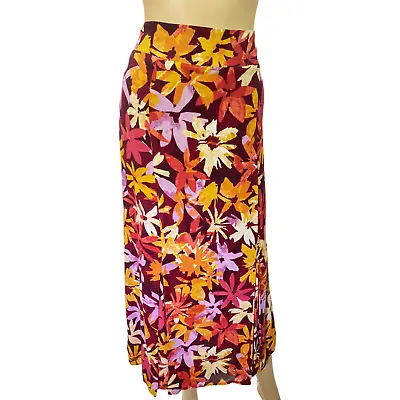 Sigrid Olsen Sport Midi Skirt Size 6 Floral Purple/Brown/Red/Gold Rayon • $12.99