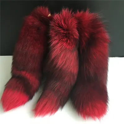 Red/Black 40cm 16  Real Fox Tail Fur Keychain Tassel Handbag Charm Pendant • $8.90